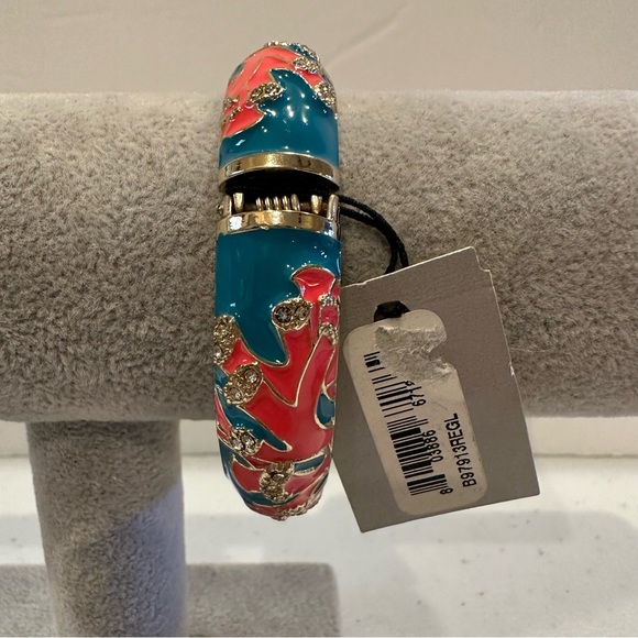 NWT Sequin by Nordstrom Clamper Bangle Bracelet - teal, coral, clear rhinestones - Picture 11 of 14
